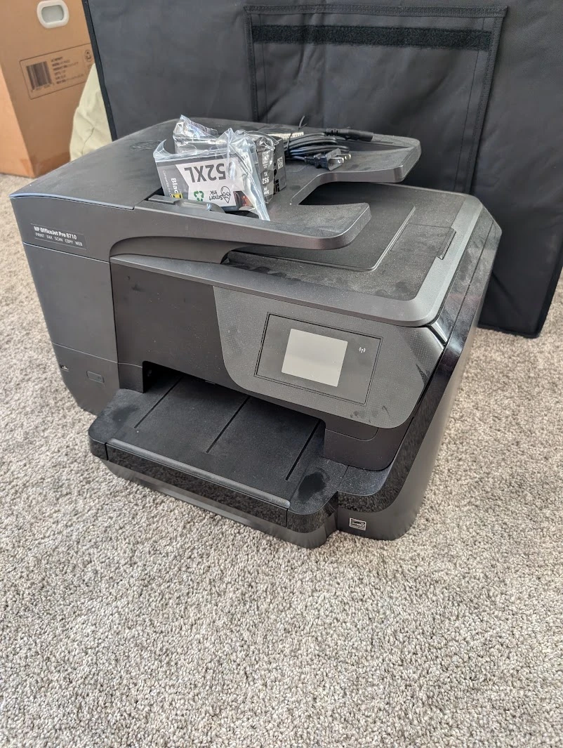 HP OfficeJet Pro 8710 all-in-one printer, needs colour cartridges, with 3 black cartridges, photo 1